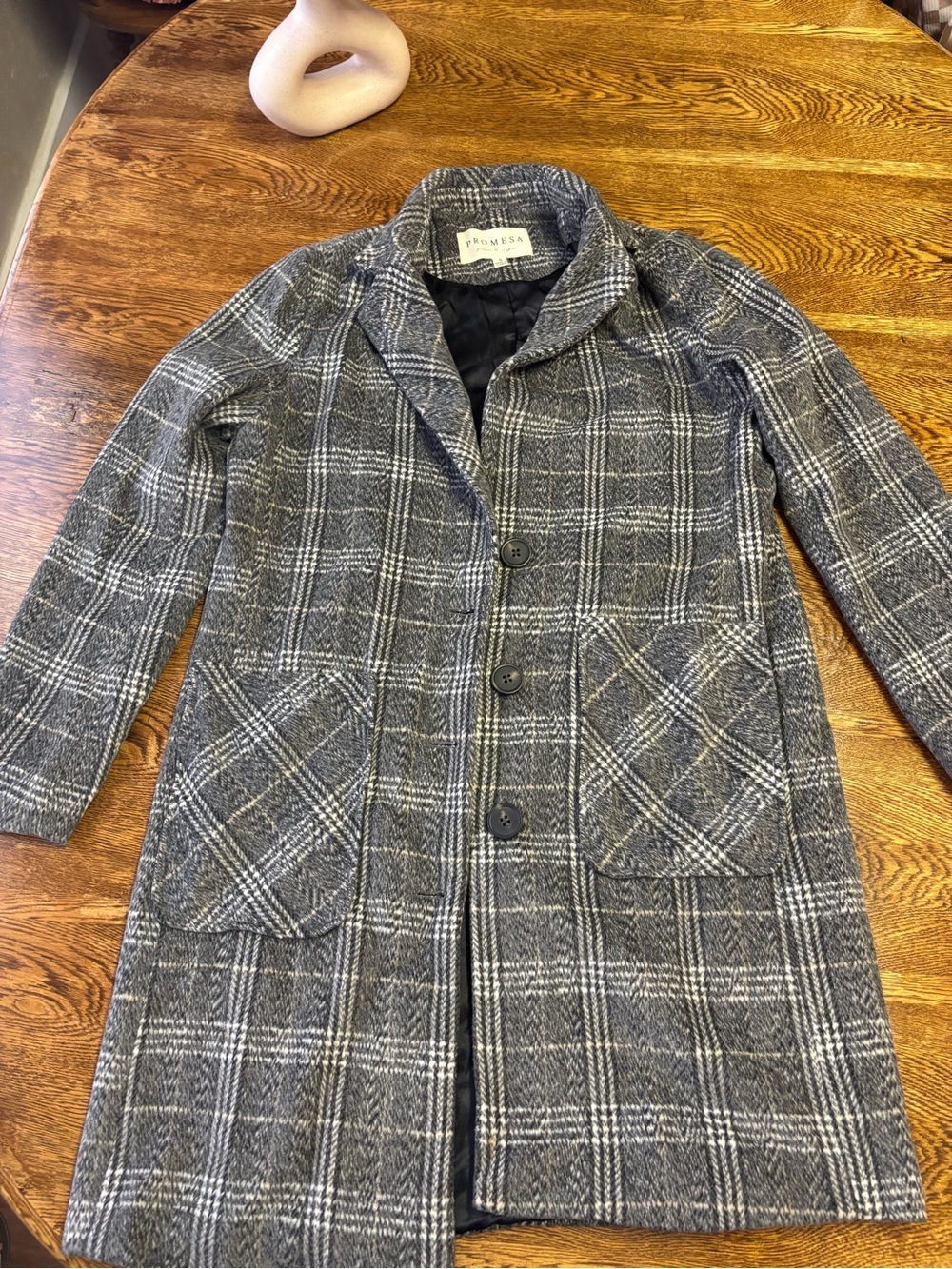 Promesa Gray Plaid Pea Coat